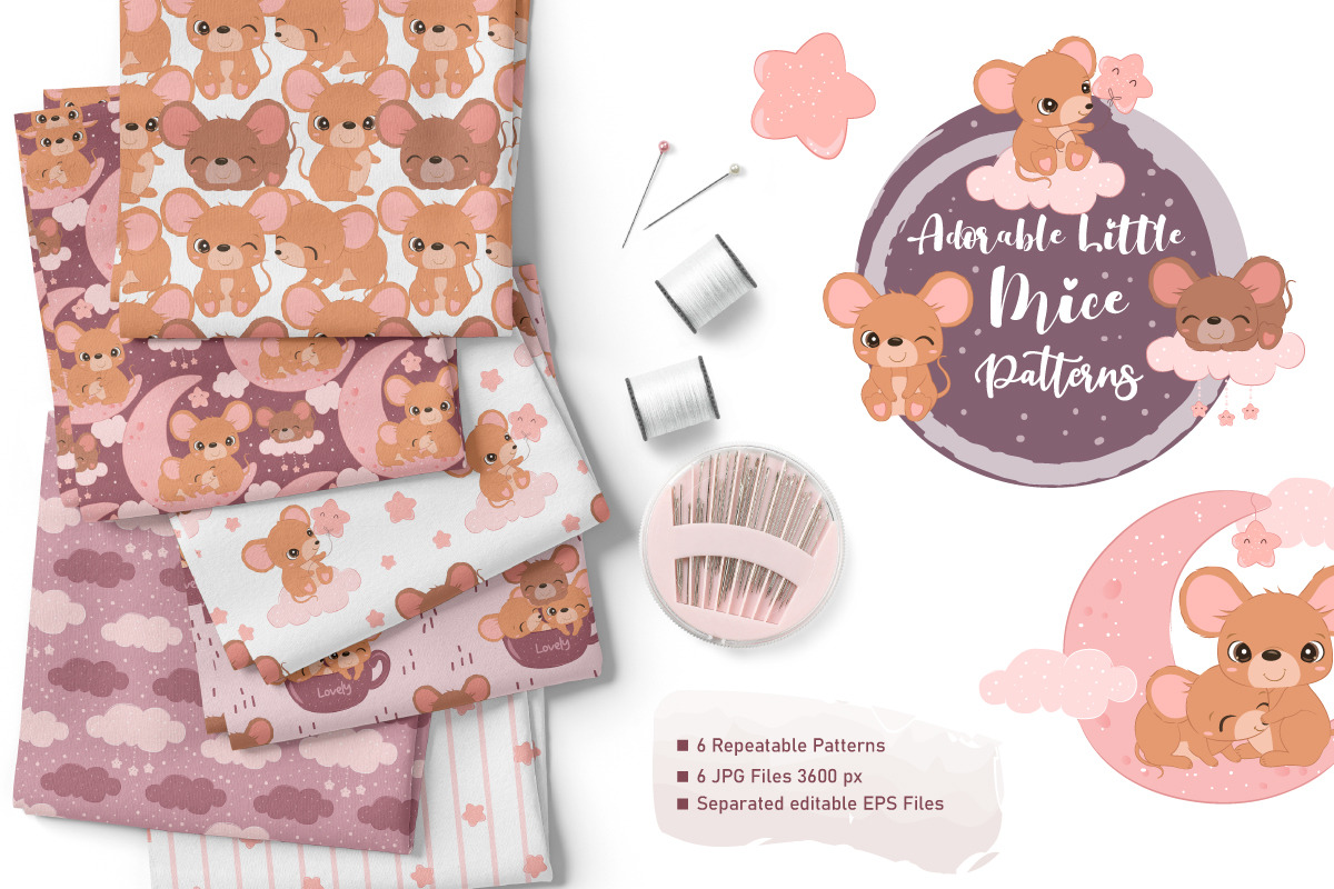 Adorable Little Mice Patterns, a Pattern Graphic by DrawStudio1988 (Photo 5 of 11)