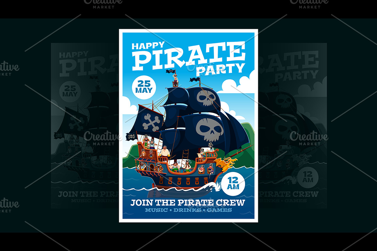 Kids pirate party flyer, a Decorative Illustration by Vector Tradition (Photo 1 of 3)