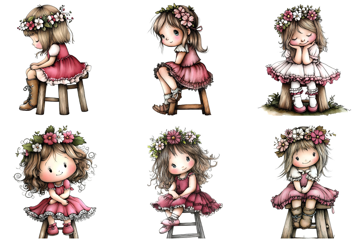 Cute Flower Girl Clipart, an Illustration by DreamArtGraphic (Photo 2 of 5)