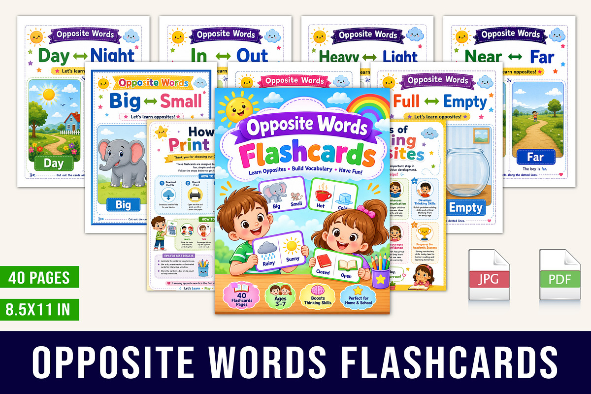 Opposite Words Flashcards, a Stationery Template by Designmela01 (Photo 1 of 5)