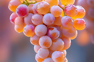 Juicy bunch of grapes hanging on vine in a sunny vineyard during harvest season, a Food & Drink Photo by AlyaAnd