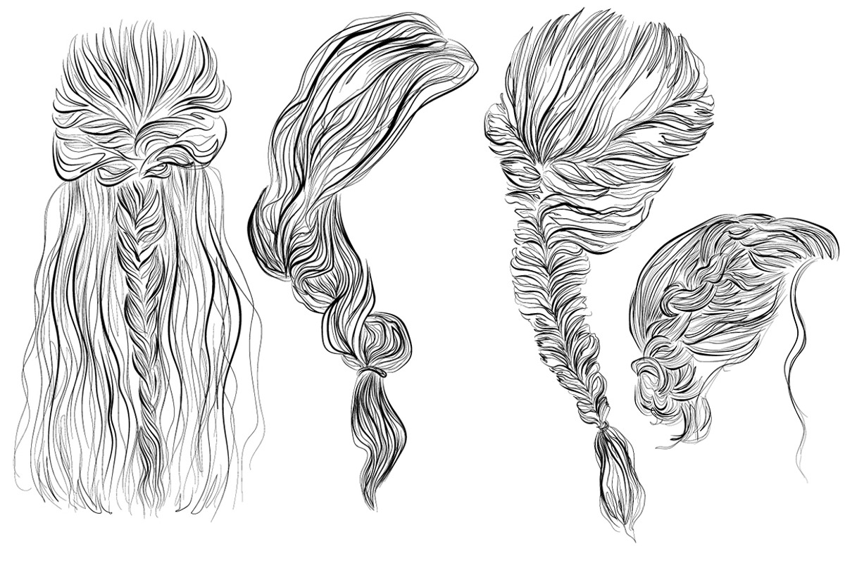 Hair styles line art drawings set, a Person Illustration by esylvia (Photo 4 of 4)