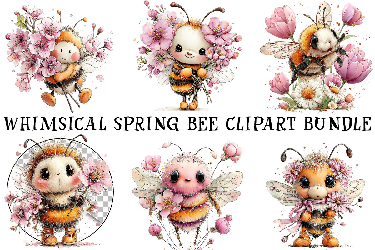 Whimsical Spring Bee Clipart Bundle, an Illustration by OK Design (Photo 2 of 6)