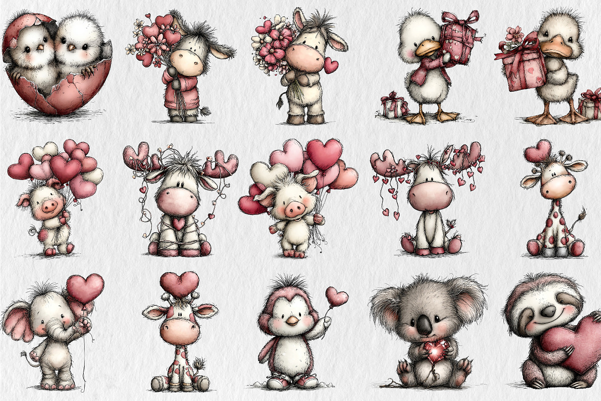 Whimsical Valentine Animal Clipart, a Seasonal Illustration by Rose Art (Photo 2 of 7)