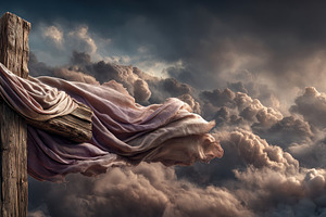 Wooden Cross With Flowing Cloth Against Dramatic Storm Clouds Sy, a Nature Photo by José Manuel Gelpi