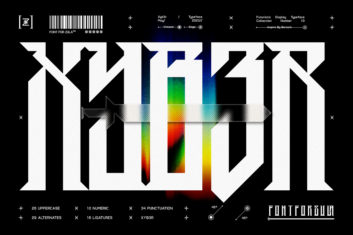 XYB3R FUTURISTIC TYPEFACE, a Slab Serif Font by Font For Zula™ (Photo 1 of 9)