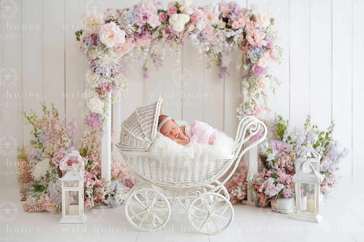 Floral Stroller Digital Backdrop, a Layer Style Add-On by Wild Honey Design Co. (Photo 1 of 2)