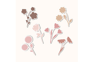 Stylized flower stickers set in soft, an Object Illustration by okskukuruza