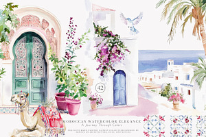 Moroccan decor watercolor clipart, a Decorative Illustration by Patishop Art