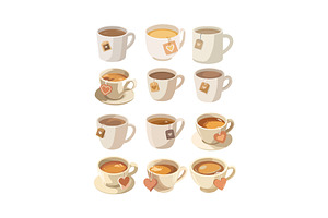 Coffee cups cartoon vector set. Pale, a Food Illustration by Onyx