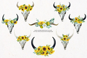 Boho Bull Skull With Sunflowers