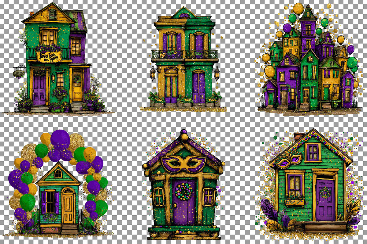 Watercolor Mardi Gras House Clipart, an Illustration by Sublimation Artist (Photo 4 of 6)