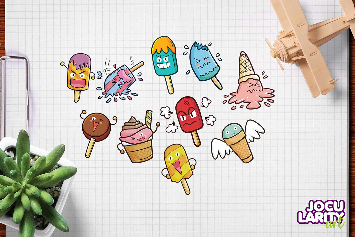 Cute Ice Creams Expression cartoon, a Food Illustration by Jocularity Art (Photo 2 of 3)