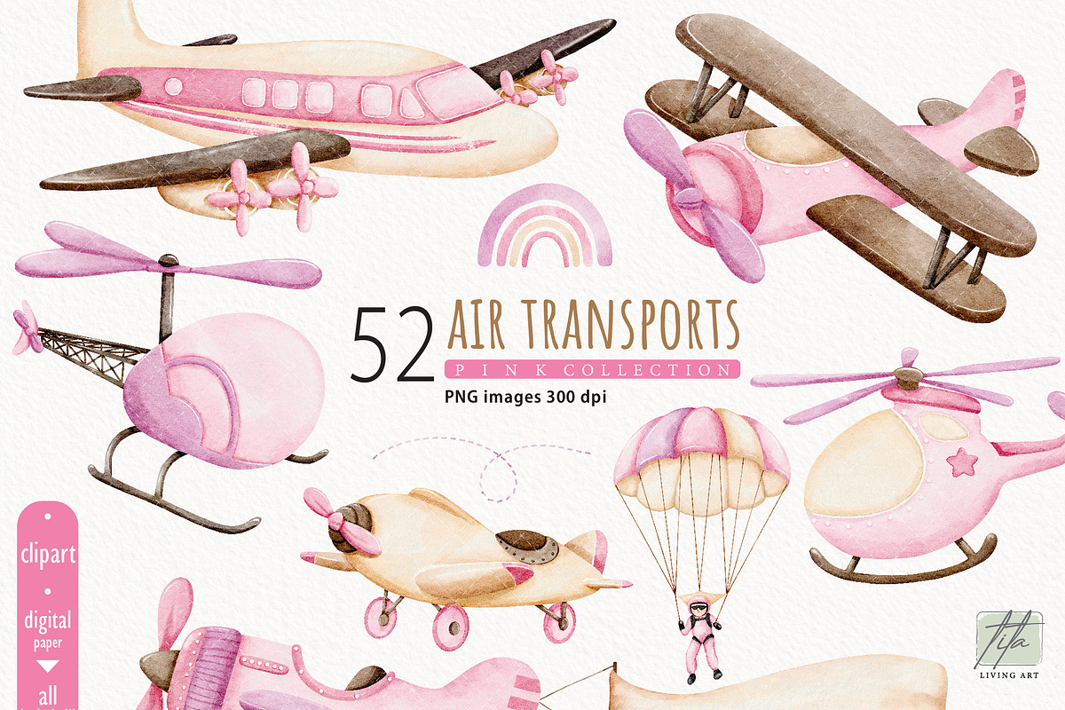 Watercolor Air Transport Clipart, a Transportation Illustration by TitaLivingArt (Photo 1 of 10)