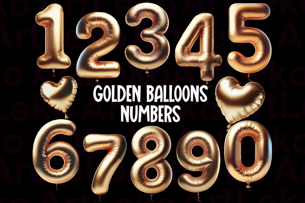 Golden Balloons Numbers Clipart, a Decorative Illustration by LekoArt (Photo 10 of 10)