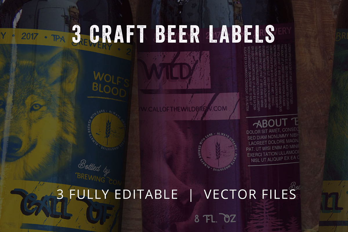 3 Craft Beer Labels - Print Ready, a Food Illustration by Aurum Creative (Photo 1 of 5)