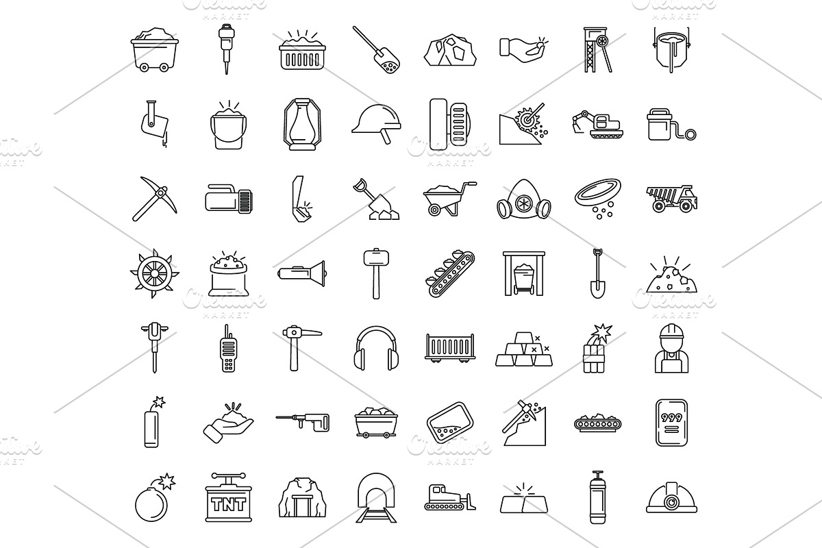 Gold miningicons set outline vector, an Illustration by Ylivdesign