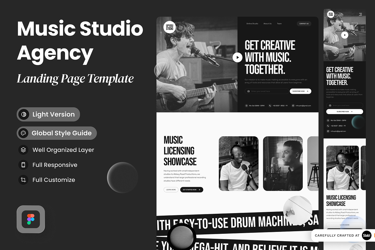 Up you studio - Music Studio Agency, a Landing Page Template by SLAB! Design (Photo 1 of 5)