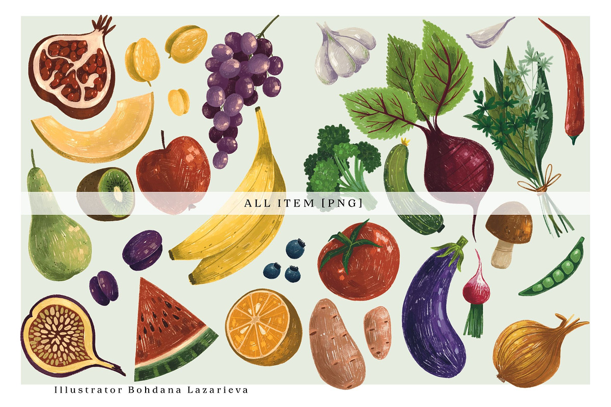 Organic Food Clipart & Branding, a Food Illustration by Illustrations Lazarteva (Photo 3 of 10)