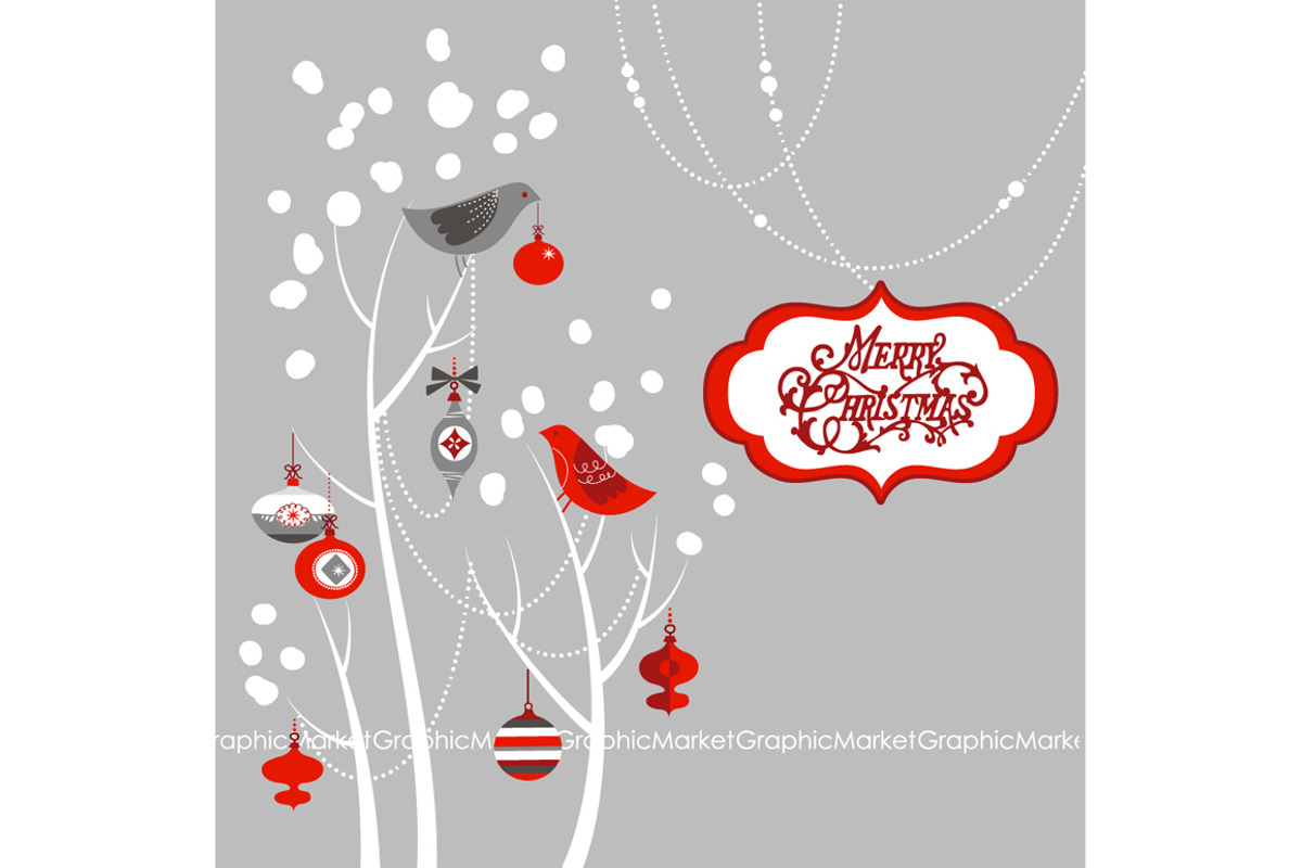 Christmas Clip Art, birds, tree, a Decorative Illustration by GraphicMarket (Photo 1 of 4)