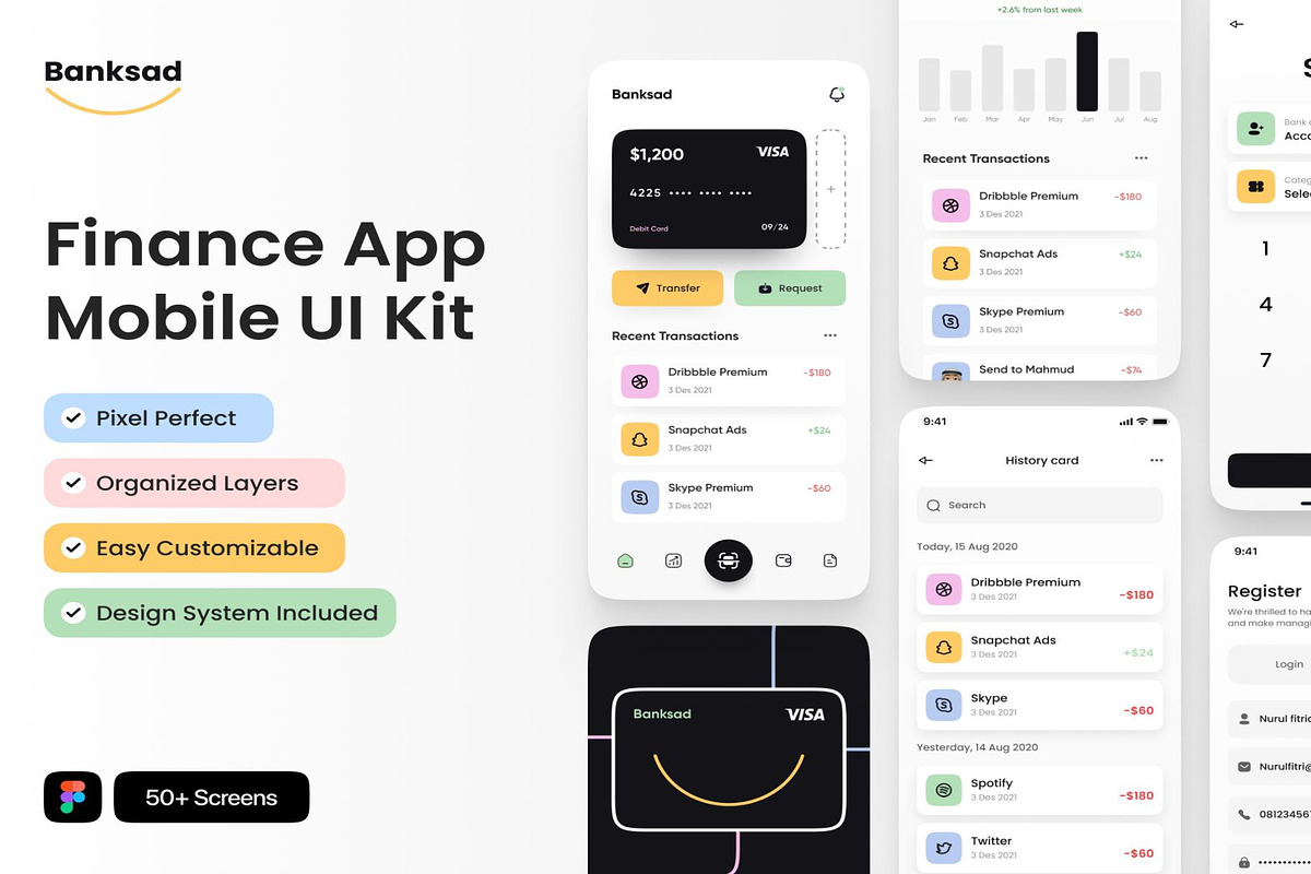 Banksad - Finance Mobile App UI Kit, an UI Kit Template by Creative Perspective (Photo 1 of 8)