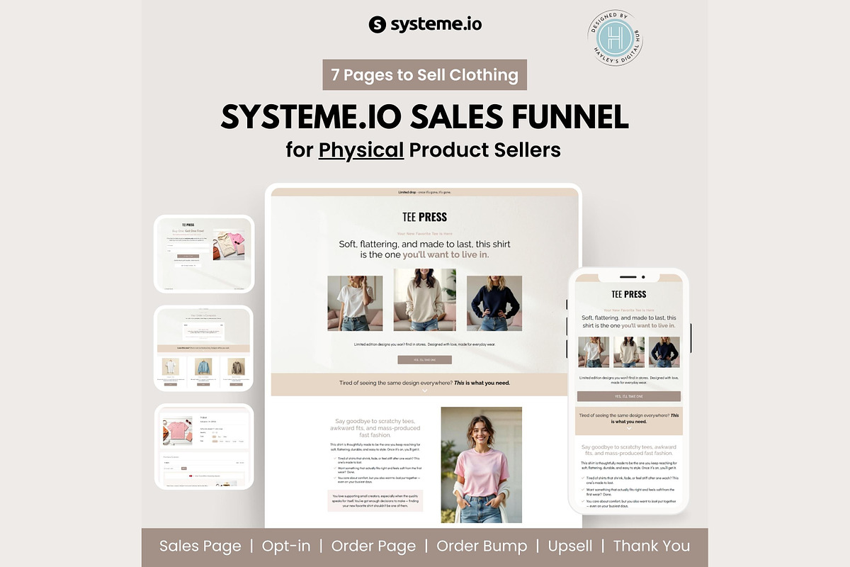 Systeme.io Tee Press Physical Funnel, a Landing Page Template by Hayley's Digital Hub (Photo 1 of 10)