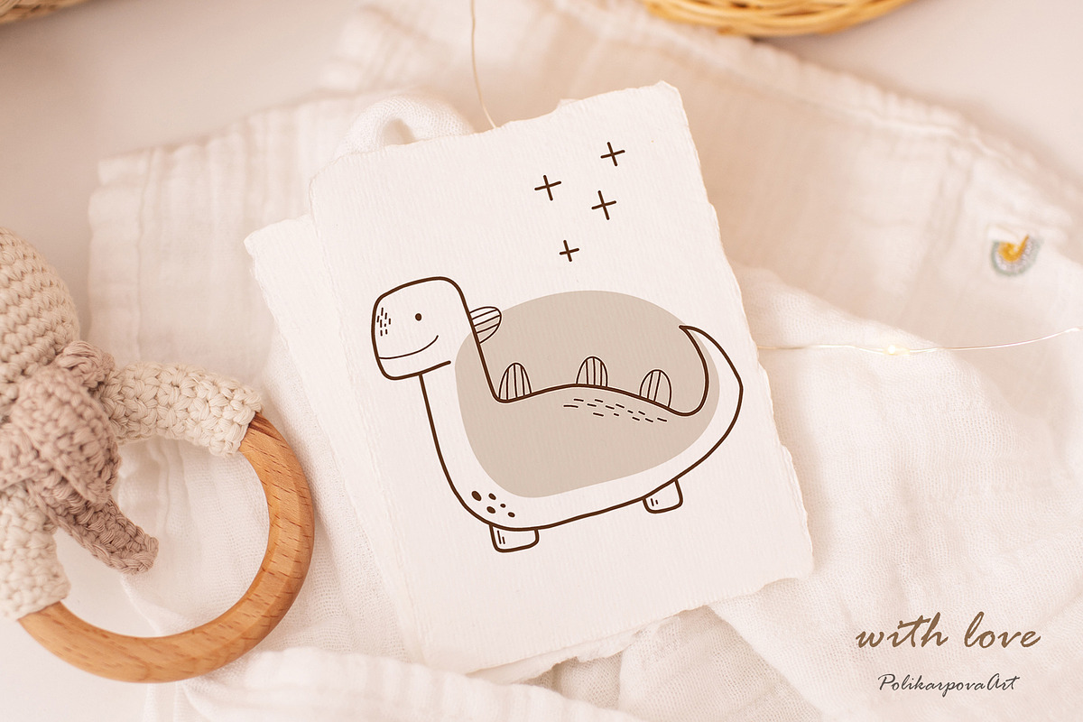 Dinosaur clipart and pattern kids, an Animal Illustration by polikarpovaart (Photo 11 of 12)