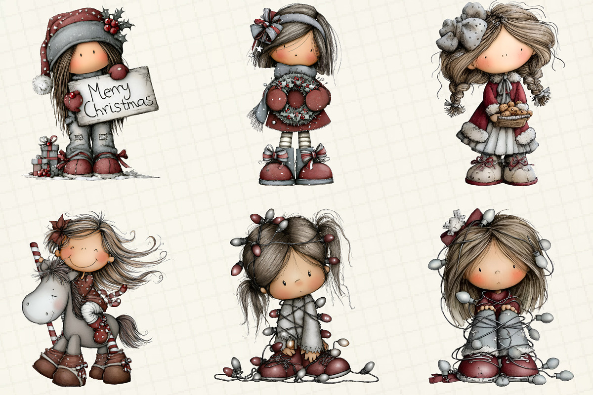 Christmas Little Girl Clipart, an Illustration by DreamCafeArt (Photo 3 of 8)