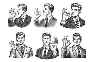 Businessmen Making OK Hand Gesture, a Person Illustration by AlexArt