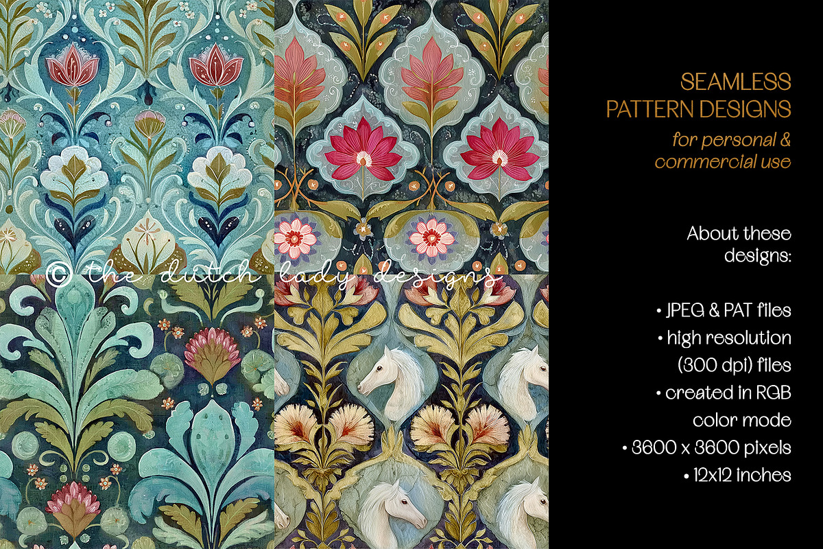 Damask Horses Seamless Patterns, a Pattern Graphic by The Dutch Lady Designs (Photo 6 of 9)