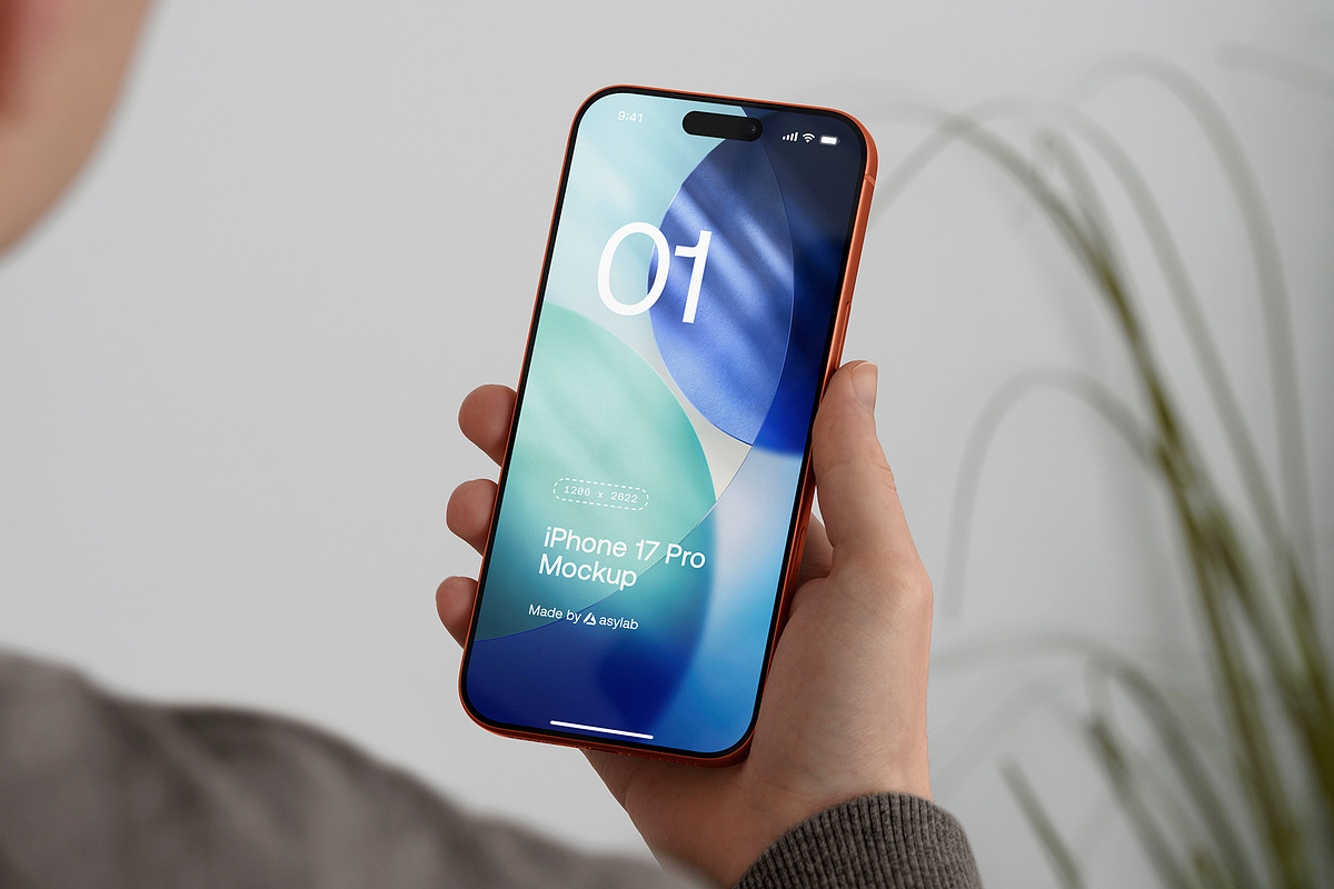 24 iPhone 17 Pro in Hand Mockups, an iPhone Mockup by Asylab (Photo 99 of 107)