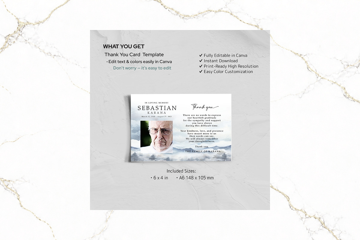 Funeral Thank You Card Canva FR010, a Poster Template by TyphoonStudio (Photo 2 of 6)