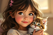 Girl Child with Kitten, an Animal Illustration by Sharon Schwalbe (Thumbnail 3 of 3)