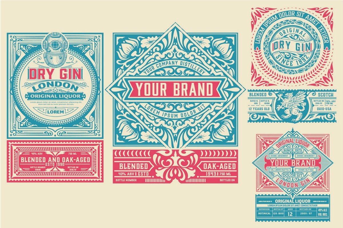 Set of 4 Vintage Packing Labels, a Flyer Template by OneVectorStock