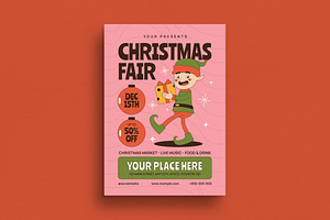 Retro Groovy Christmas Fair Flyer, a Flyer Template by VectorVactory