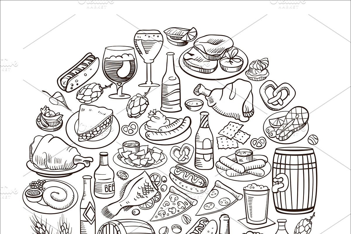 Pub Foods&Drinks | Doodle Vector, a Pattern Graphic by Red Spruce's Vector Shop (Photo 4 of 11)
