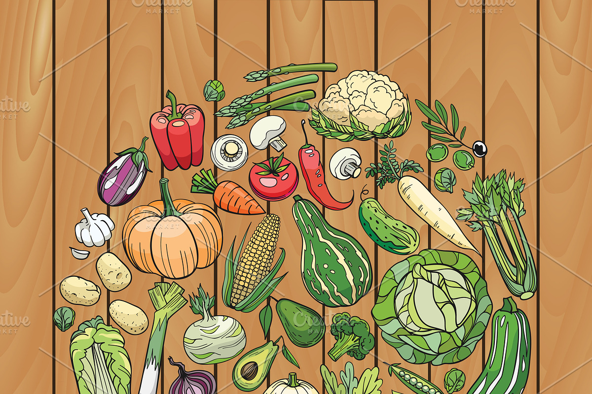 Eat veggies! Vector illustration, a Food Illustration by Red Spruce's Vector Shop (Photo 1 of 3)