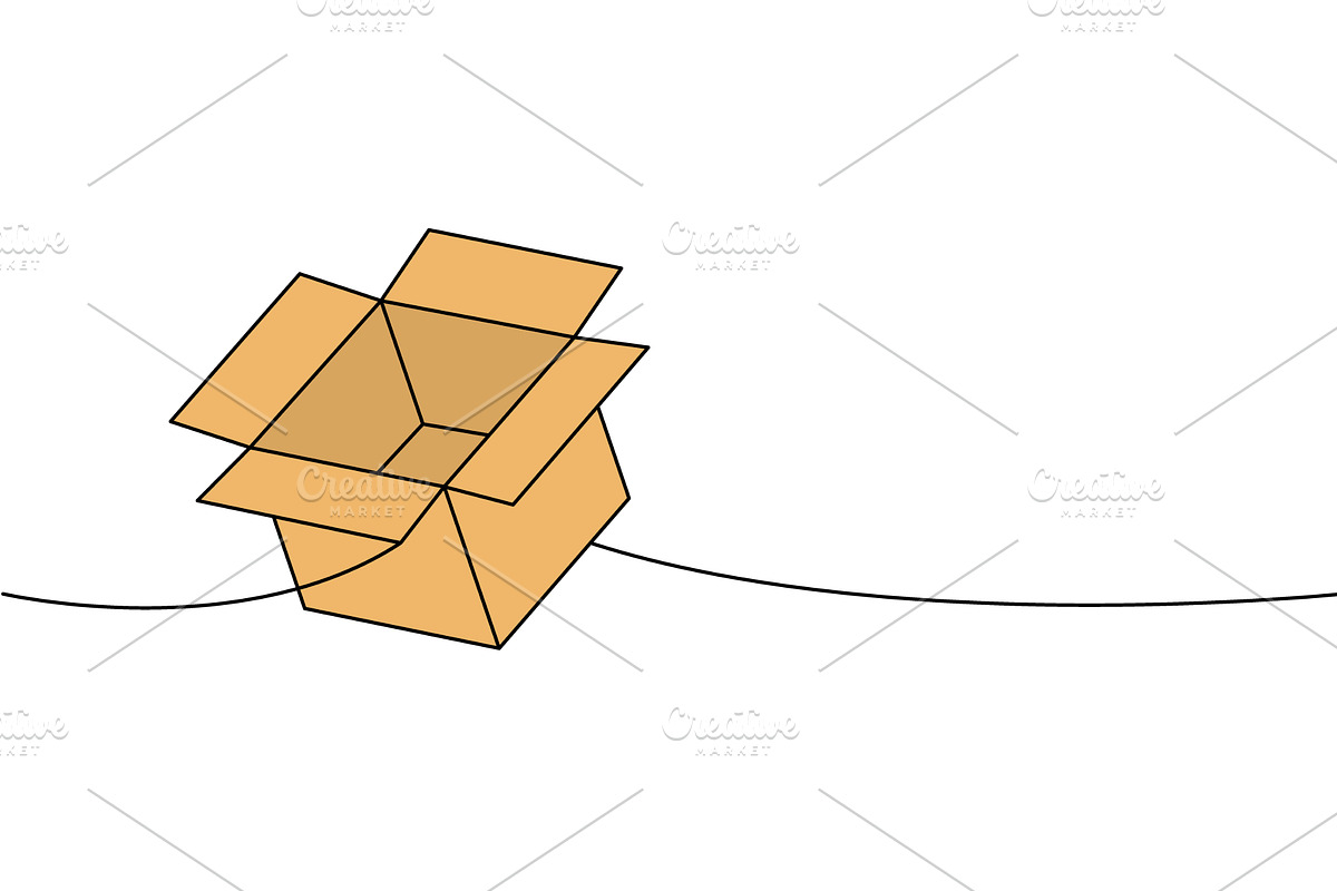 Open box one line colored continuous, an Object Illustration by GraphiShop