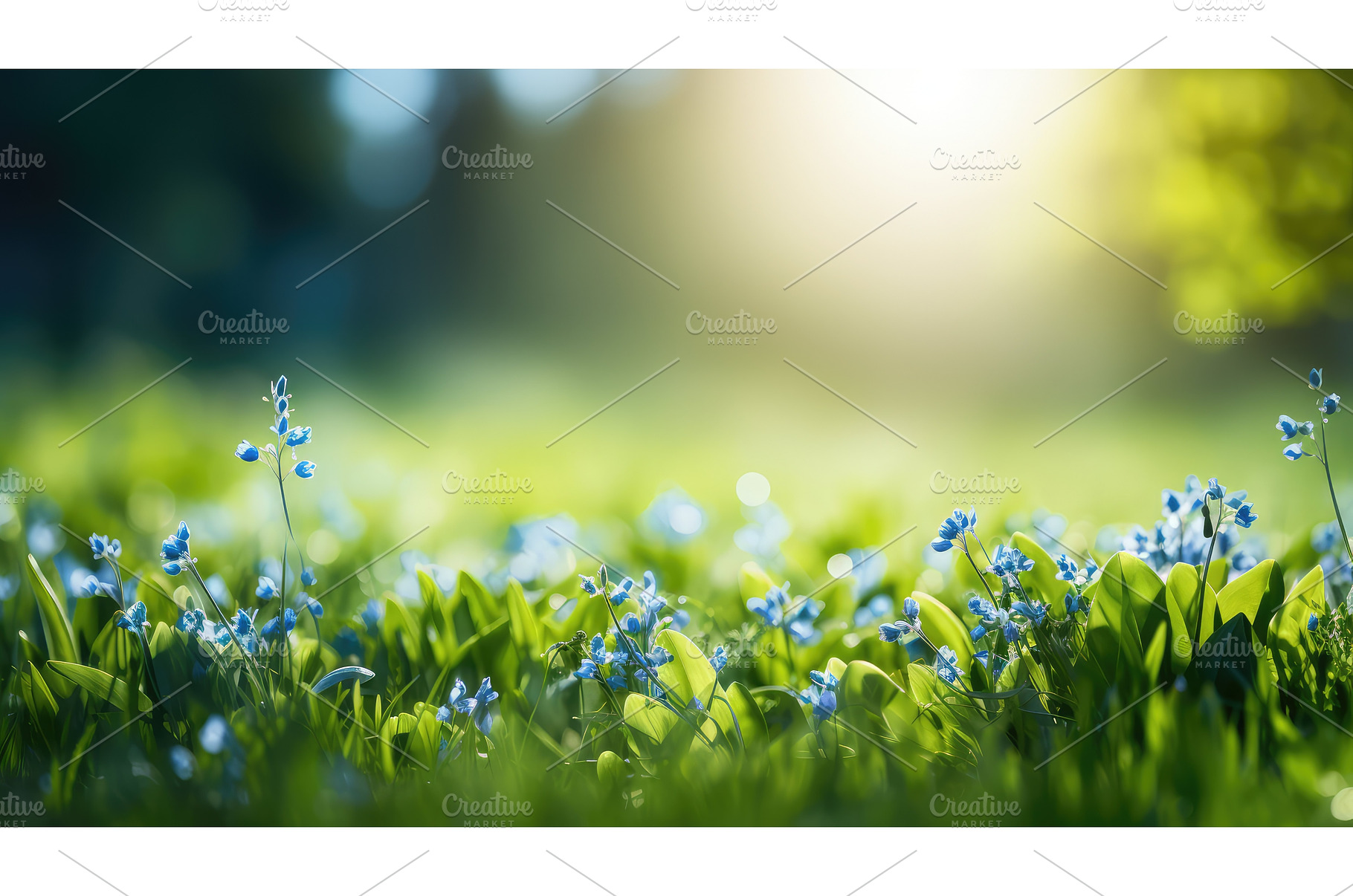 wildflowers bokeh green blue ai, a Background Photo by pikepicture