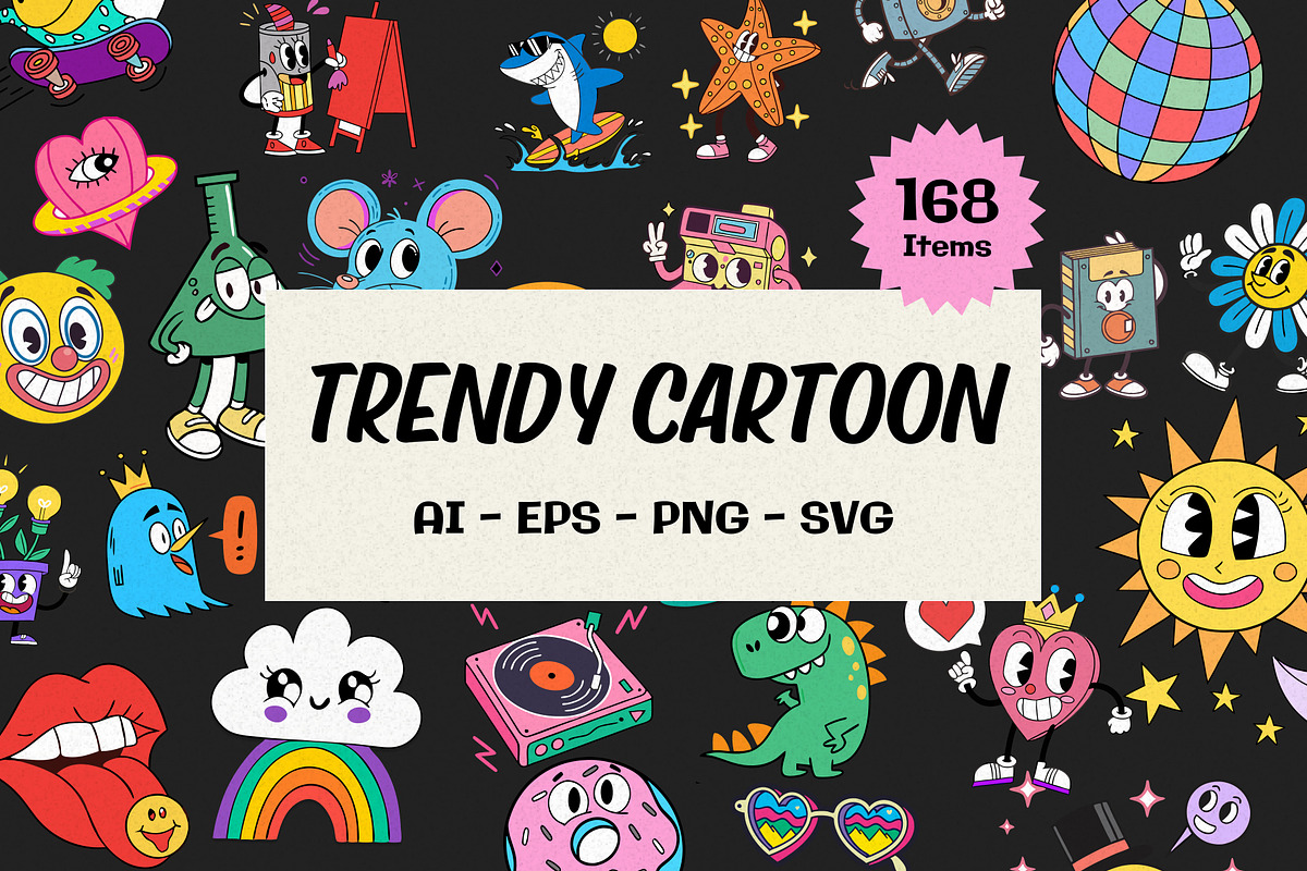 Trendy Cartoon Illustration Set, an Illustration by Helospace (Photo 1 of 10)