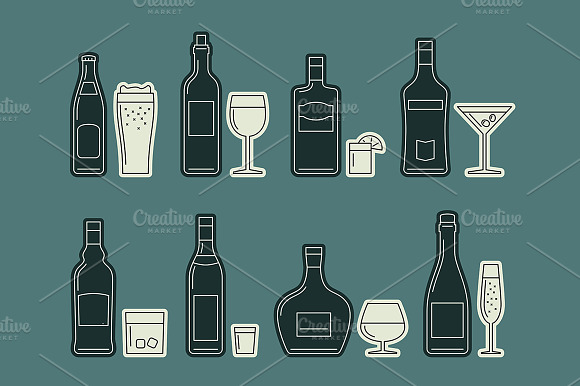 Beverages And Drinks Thin Icons