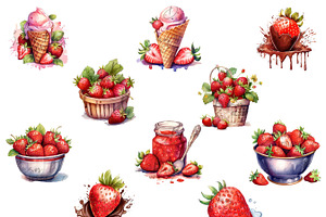 Watercolor Flavorful Strawberries