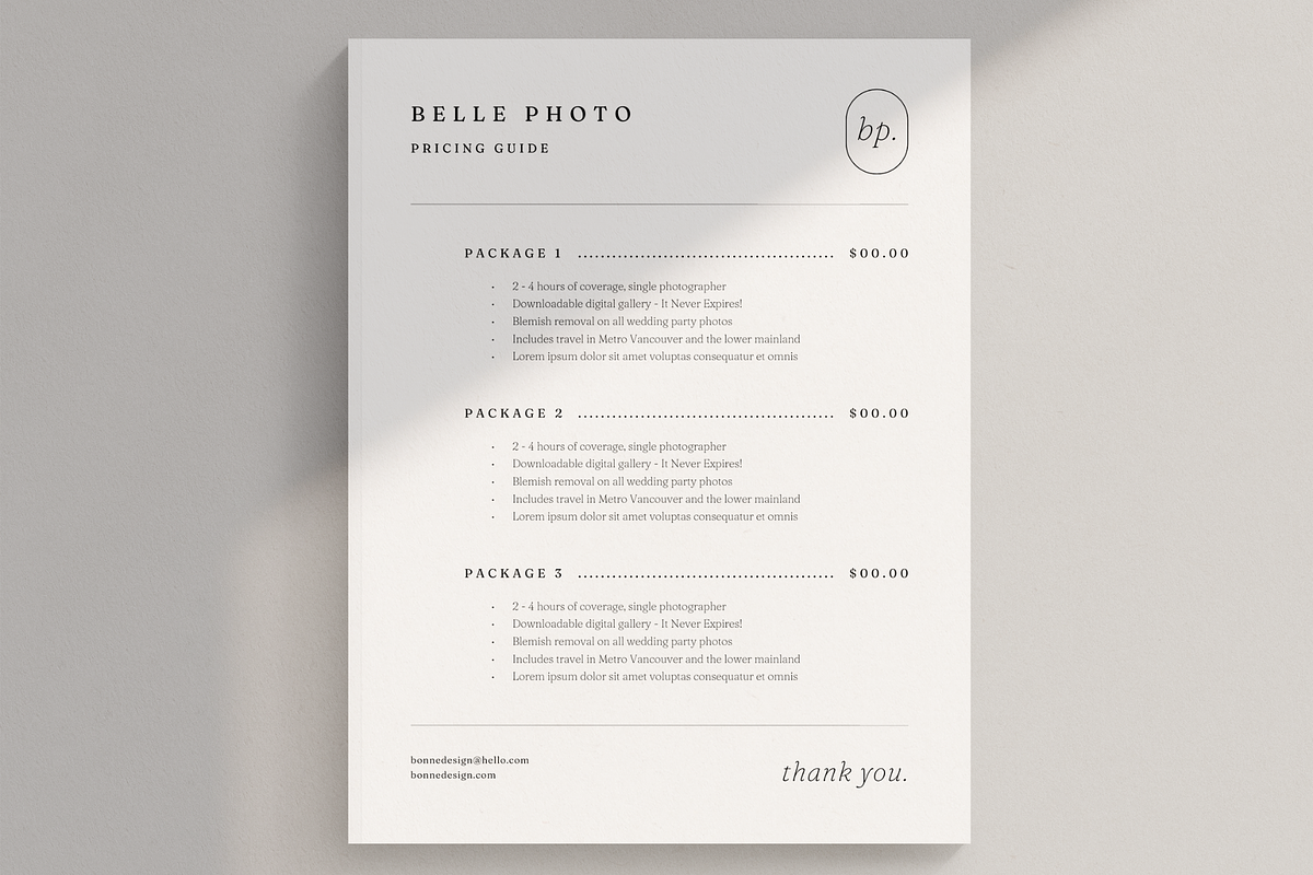 1 Page Photographer Pricing Guide, a Marketing Template by frommakertomaker (Photo 3 of 6)