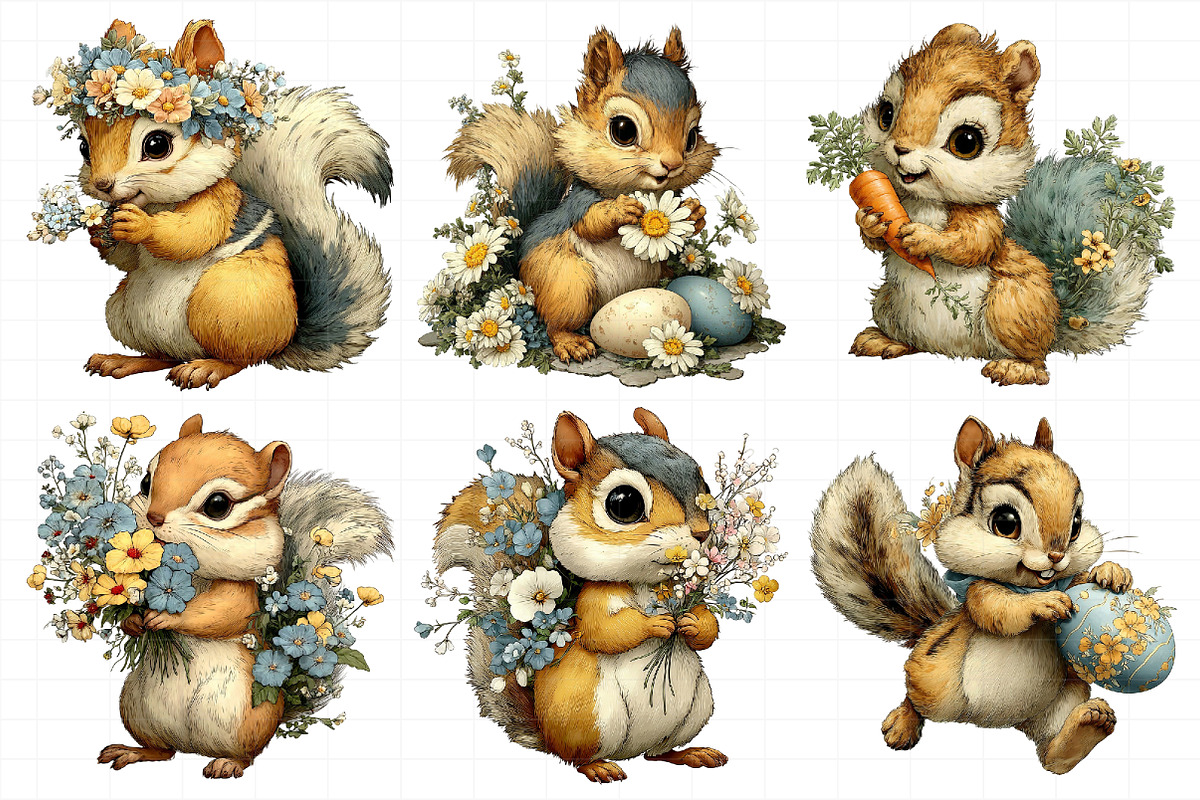 Whimsical Easter Squirrel Clipart PN, an Illustration by Daily.Designs (Photo 4 of 7)