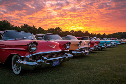A row of vintage automobiles is capt, a Background Photo by Pixeness