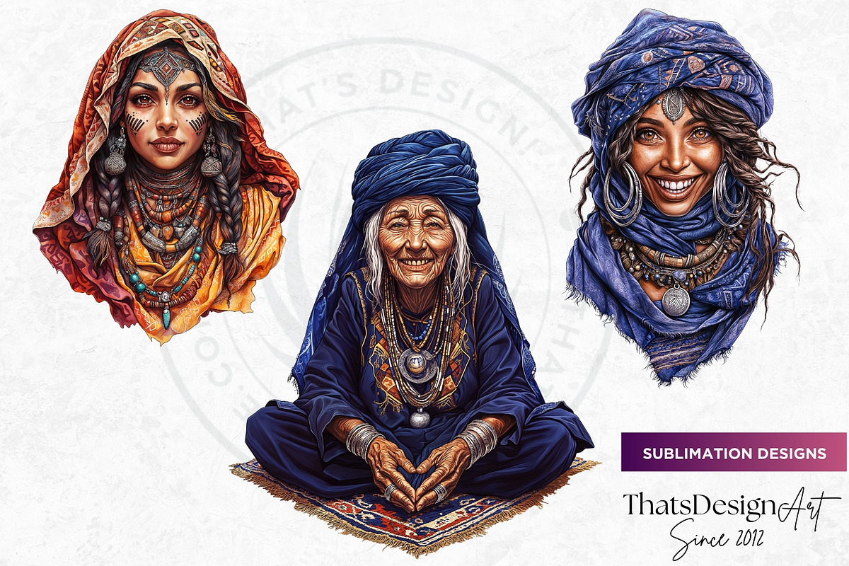 Berber Tuareg Woman clipart Set, a Person Illustration by ThatsDesignArt (Photo 6 of 10)