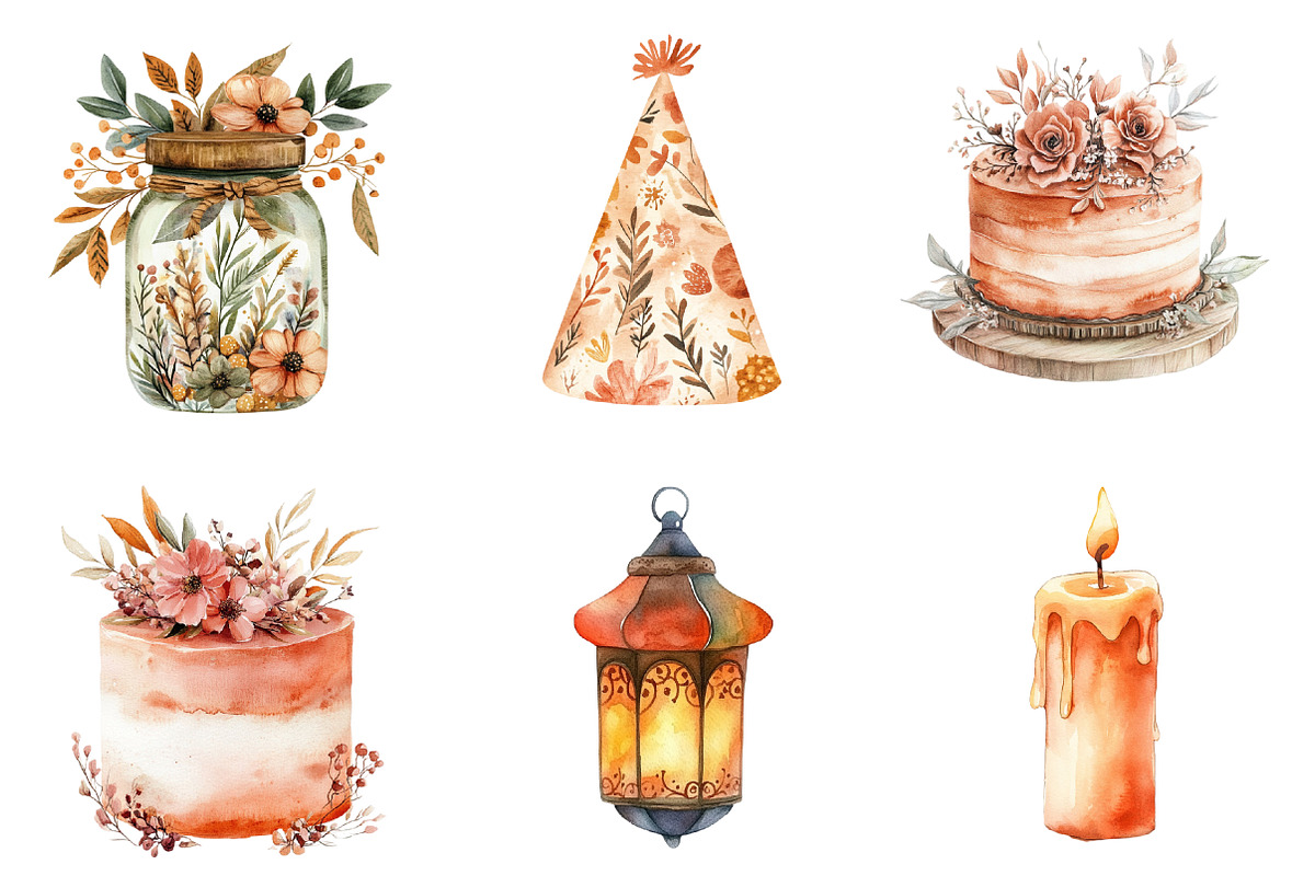 Boho Terracotta Birthday Clipart, an Illustration by SinaCreation (Photo 4 of 5)