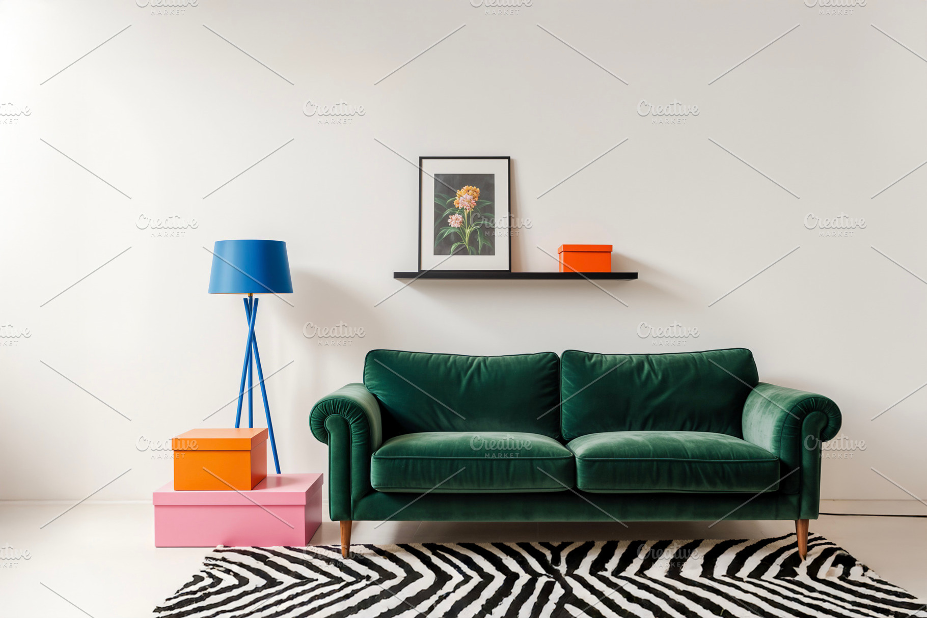 Modern green velvet sofa, a Photo by rarrarorro