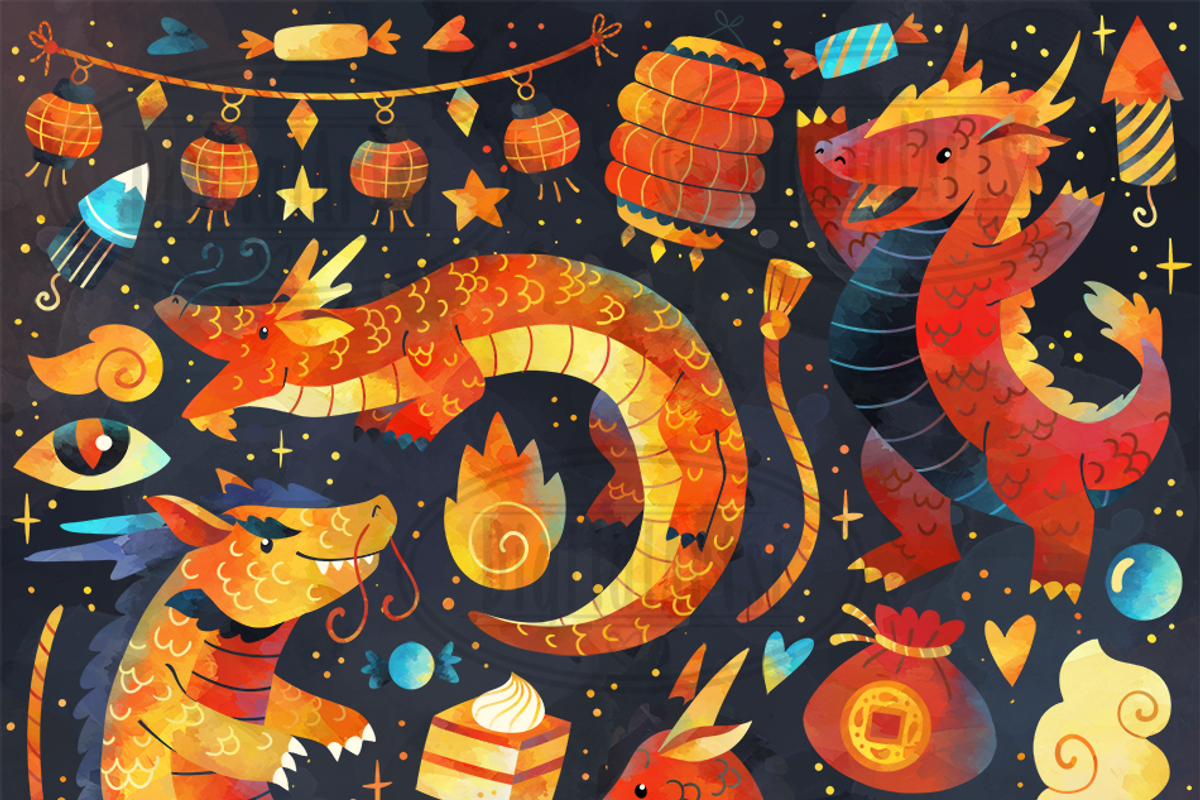 Year of the Dragon Clipart, a Seasonal Illustration by DigitalArtsi (Photo 2 of 3)