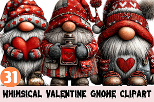 Whimsical Valentine Gnome Clipart, a Graphic by CitraGraphics